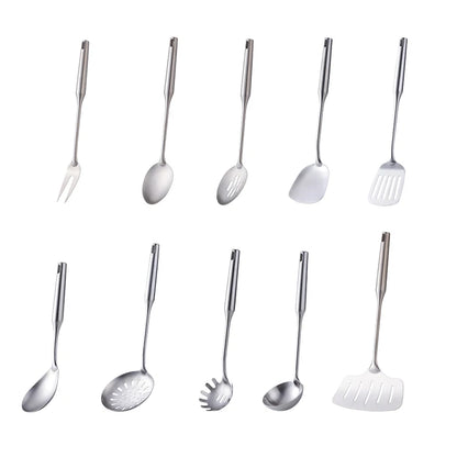 1/7/10Pcs Kitchen Utensils Cooking tools Stainless Steel Shovels Turner Ladle Soup Spoon Colander Filter Silver for Restaurant