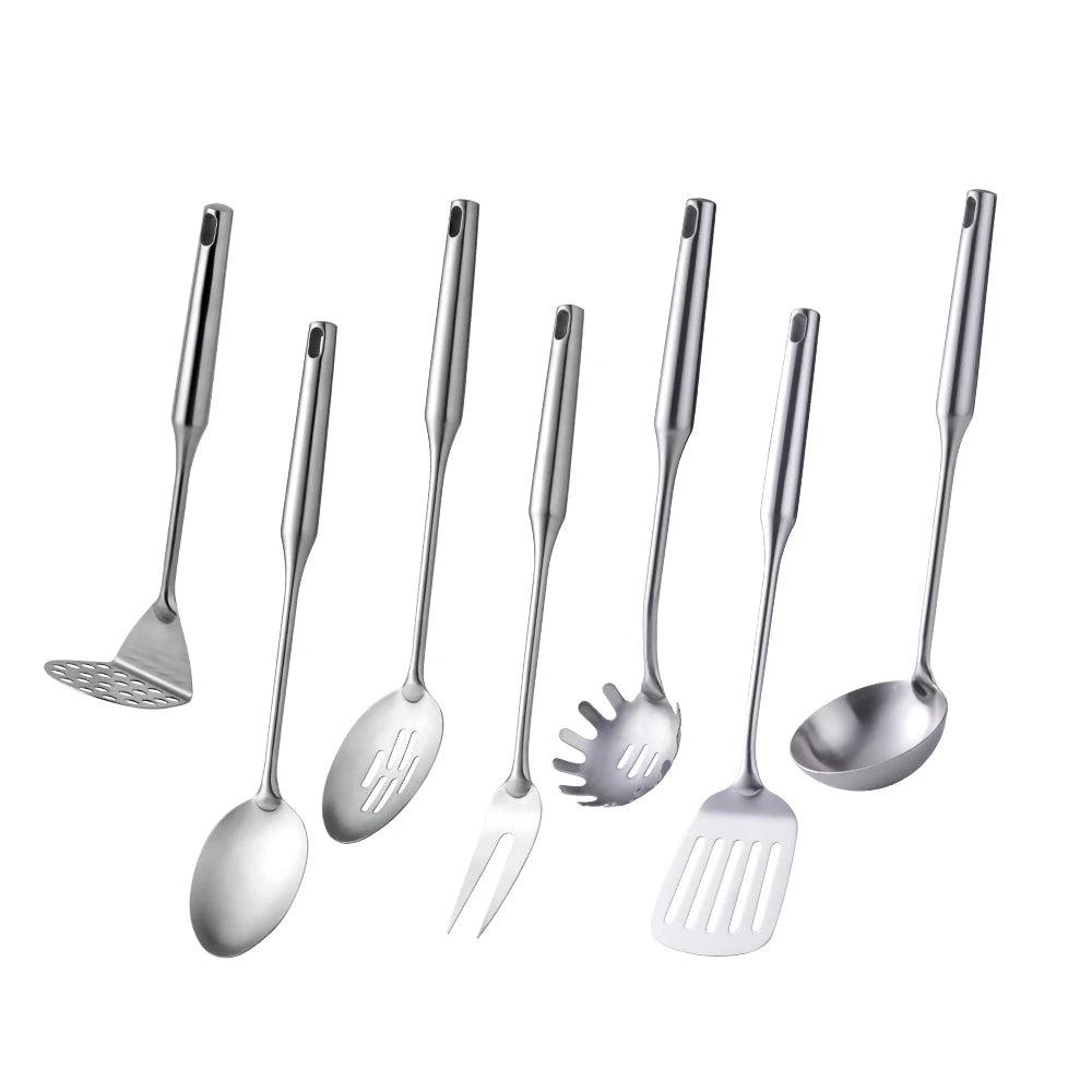 1/7/10Pcs Kitchen Utensils Cooking tools Stainless Steel Shovels Turner Ladle Soup Spoon Colander Filter Silver for Restaurant