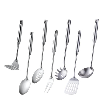 1/7/10Pcs Kitchen Utensils Cooking tools Stainless Steel Shovels Turner Ladle Soup Spoon Colander Filter Silver for Restaurant