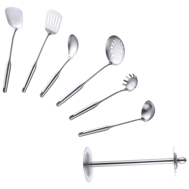 1/7/10Pcs Kitchen Utensils Cooking tools Stainless Steel Shovels Turner Ladle Soup Spoon Colander Filter Silver for Restaurant