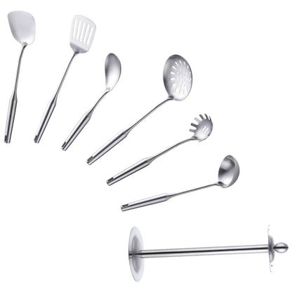 1/7/10Pcs Kitchen Utensils Cooking tools Stainless Steel Shovels Turner Ladle Soup Spoon Colander Filter Silver for Restaurant