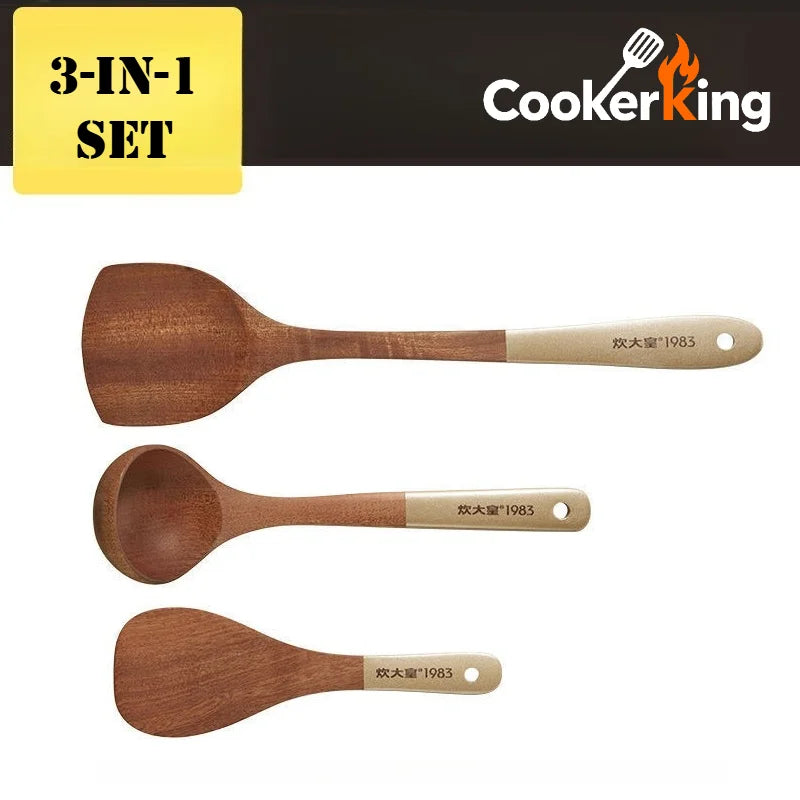 COOKER KING 4 in1 Cooking Tool Set Ebony Spatula and Spoon for Kitchen Use Kitchenware Exquisite Kitchen Tools Gift To Family