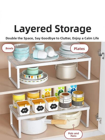 Kitchen Countertop Storage Rack Multi-Layer Cabinet Organizer for Bowls Plates Pots Spices Tabletop Storage Solution