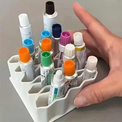 Household desktop organizer with layered grid and tubular strip design for ointment,medicine,drug organization and storage shelf