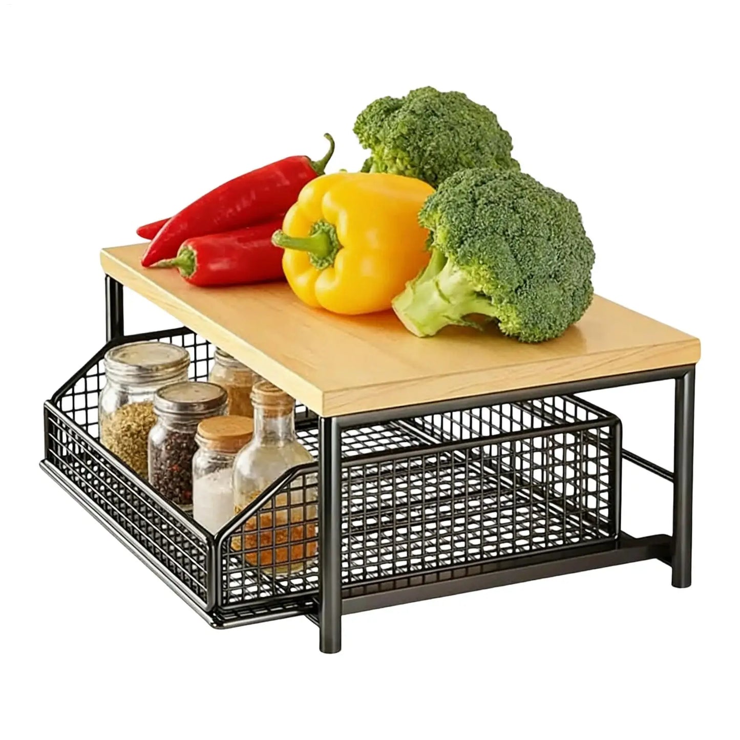 Kitchen Storage Rack Vertical 2-Tier Organizer Rack Standing Storage Shelves Multi-Functional Space Saving Countertop Storage