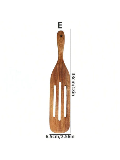Wooden Cooking Tools Set 5PCS Teak Wood Non-Stick Heat Resistant Spatula Spoon Kitchen Tools for Cooking Serving and Stirring