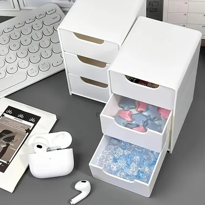 Chic 3-Tier Desk Organizer with Drawers - Ideal for Office Supplies, Jewelry & Cosmetics Storage - Portable Divider Box