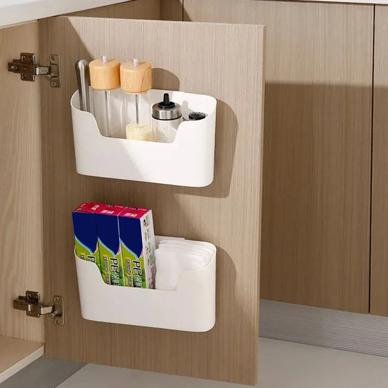 Kitchen Wall-mounted Adhesive Storage Rack Multifunctional Cabinet Door Storage Box Under Sink Drawer Shelf Bathroom Organizer