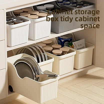 Kitchen Storage Box Household with Wheel Lid Rack Seasoning Sundries Basket Shelf Under Cabinet Sink Diagonal Storage Box