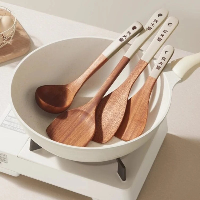 COOKER KinG Ebony Wood Cooking Tools Set Crack Prevention Spatula Soup/Rice Spoon Frying Spatula Kitchen Tools Gift To Family