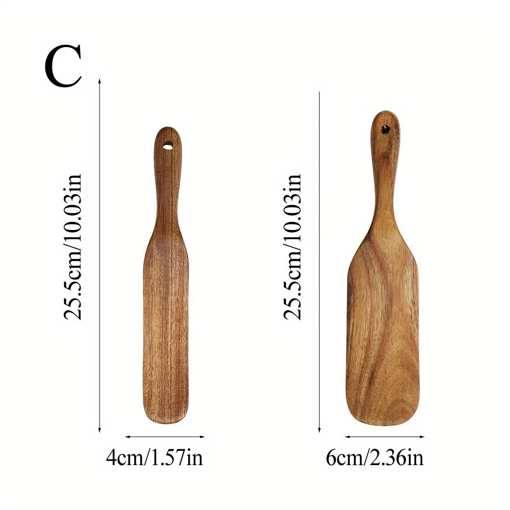 Wooden Cooking Tools Set 5PCS Teak Wood Non-Stick Heat Resistant Spatula Spoon Kitchen Tools for Cooking Serving and Stirring