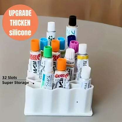Household desktop organizer with layered grid and tubular strip design for ointment,medicine,drug organization and storage shelf