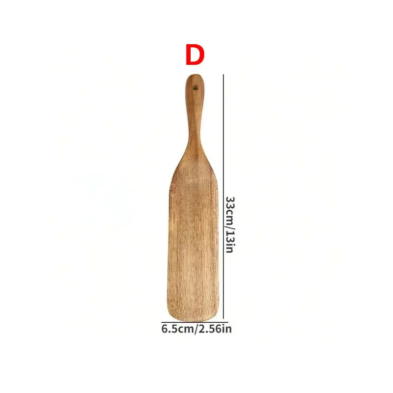 Wooden Cooking Tools Set 5PCS Teak Wood Non-Stick Heat Resistant Spatula Spoon Kitchen Tools for Cooking Serving and Stirring