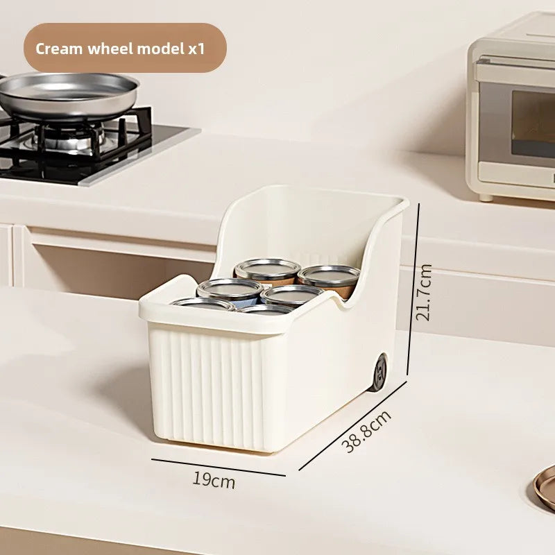 Kitchen Storage Box Household with Wheel Lid Rack Seasoning Sundries Basket Shelf Under Cabinet Sink Diagonal Storage Box
