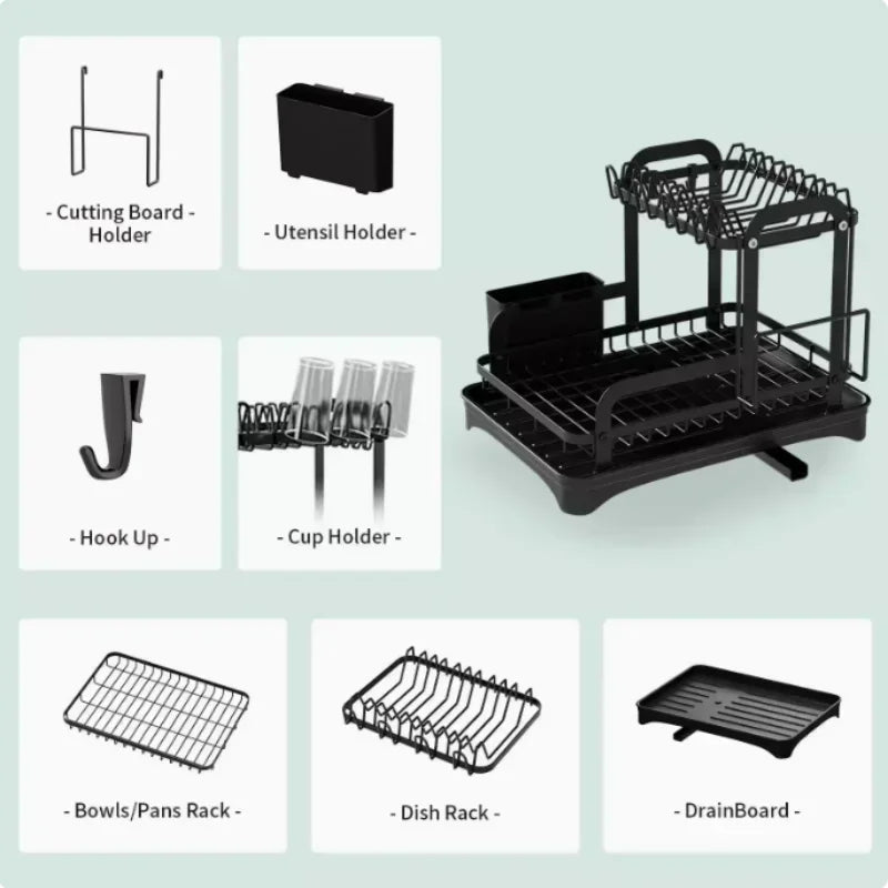 Kitchen Dish Storage Rack Multifunctional Countertop Organizer with Drainer for Bowls and Utensils Space Saving Home Essentials