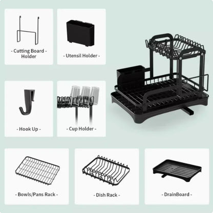 Kitchen Dish Storage Rack Multifunctional Countertop Organizer with Drainer for Bowls and Utensils Space Saving Home Essentials