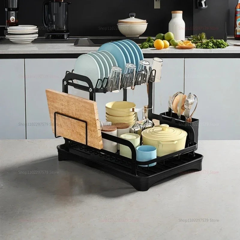 Kitchen Dish Storage Rack Multifunctional Countertop Organizer with Drainer for Bowls and Utensils Space Saving Home Essentials