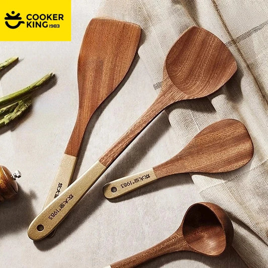 COOKER KING 4 in1 Cooking Tool Set Ebony Spatula and Spoon for Kitchen Use Kitchenware Exquisite Kitchen Tools Gift To Family