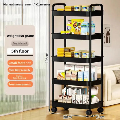 5-layer Kitchen Storage Shelf,mobile Trolley,floor Standing Multi-layer Storage Rack,For Bookshelf,snacks, fruits and Vegetables
