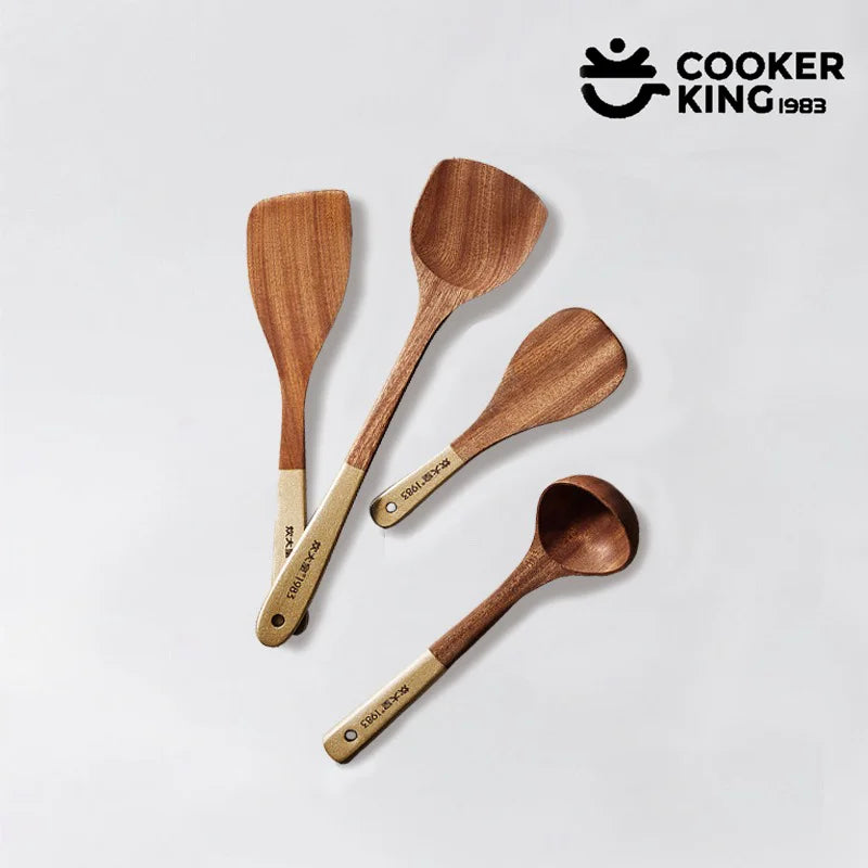 COOKER KING 4 in1 Cooking Tool Set Ebony Spatula and Spoon for Kitchen Use Kitchenware Exquisite Kitchen Tools Gift To Family