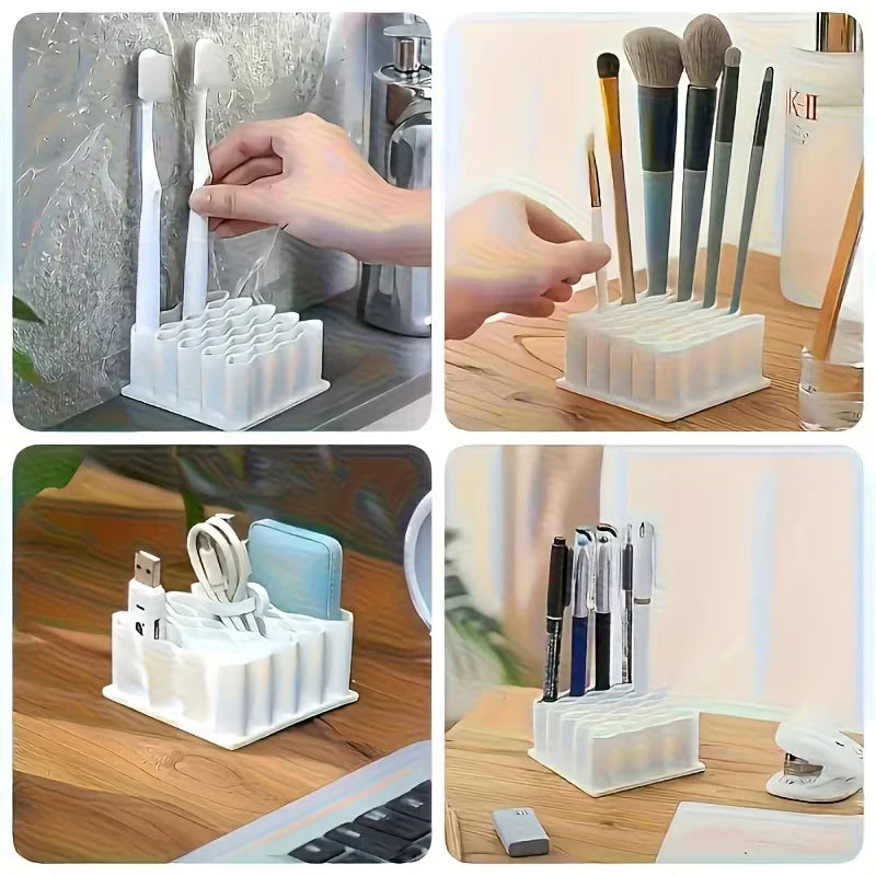 Household desktop organizer with layered grid and tubular strip design for ointment,medicine,drug organization and storage shelf