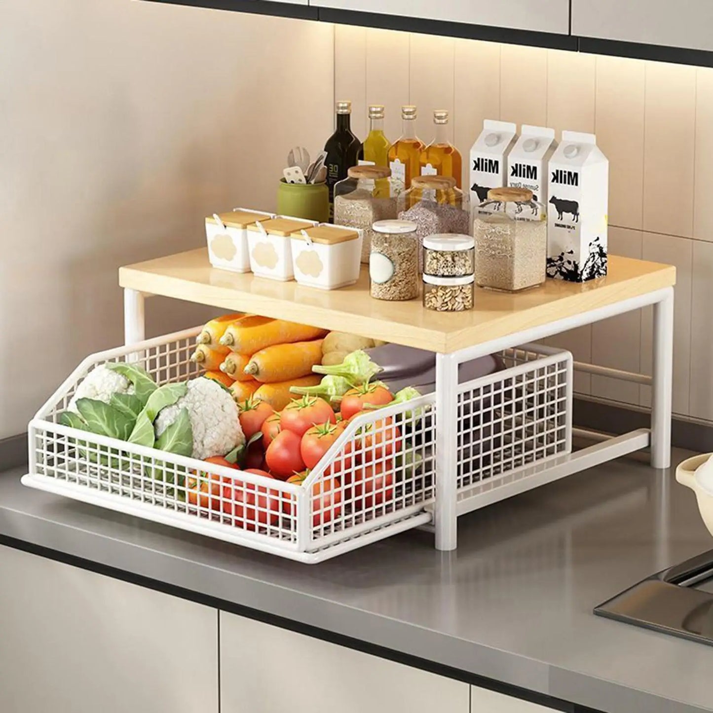Kitchen Storage Rack Vertical 2-Tier Organizer Rack Standing Storage Shelves Multi-Functional Space Saving Countertop Storage