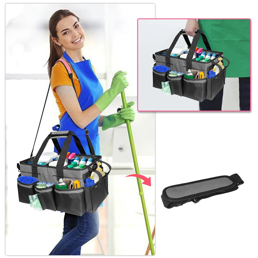 Large Cleaning Supplies Organizer with Handle Cleaning Caddy Organizer Detachable Divider Kitchen Cleaning Supplies Storage Bag