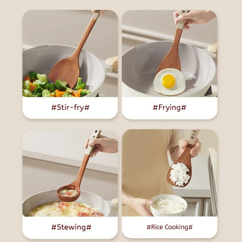 COOKER KinG Ebony Wood Cooking Tools Set Crack Prevention Spatula Soup/Rice Spoon Frying Spatula Kitchen Tools Gift To Family