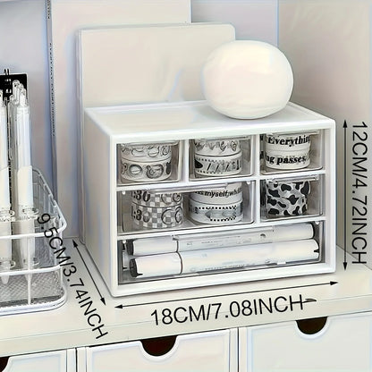 Desktop Organizer with Six Drawers-Spacious and Multifunctional Container,Perfect for Office Supplies,Stationery,Dorm Essentials