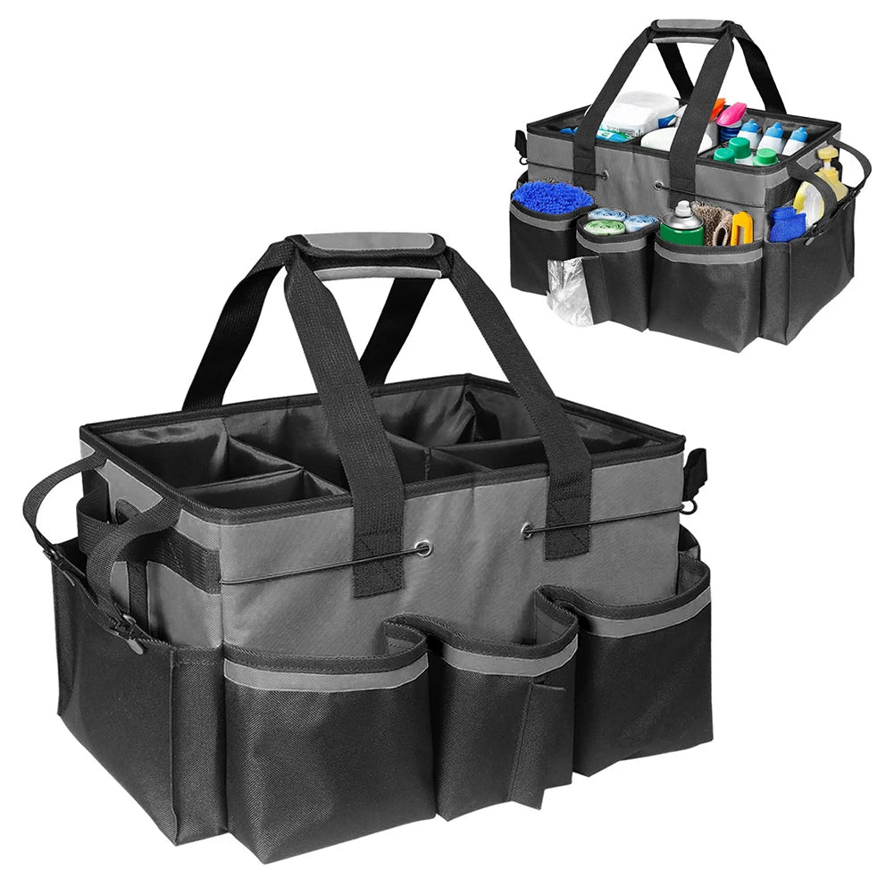 Large Cleaning Supplies Organizer with Handle Cleaning Caddy Organizer Detachable Divider Kitchen Cleaning Supplies Storage Bag